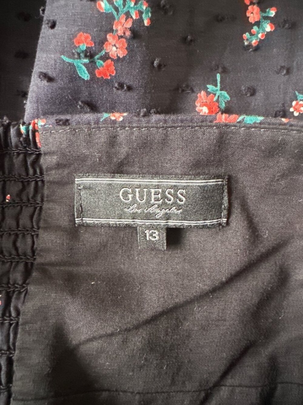 Guess Floral Halter Dress Black With Dotted Texture & Red Flowers Zip Back Size - Picture 11 of 11